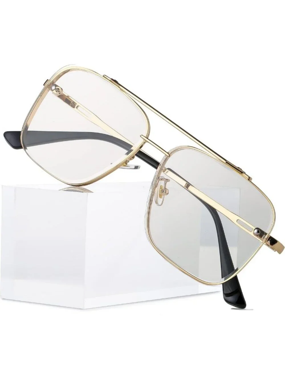 Oversized Square Aviator Sunglasses for Men & Women | Fashion Metal Frame